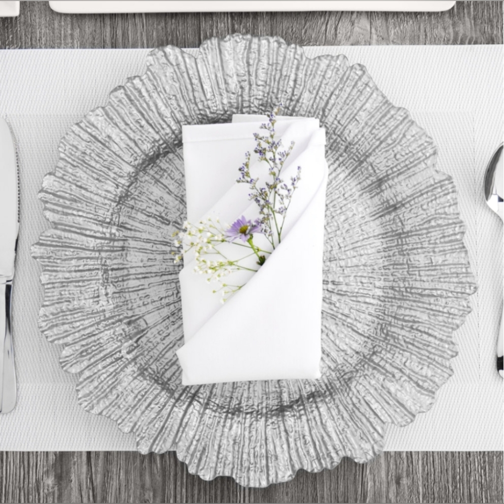 4 Silver Glass Reef Charger Plates